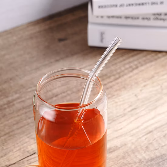 Copos de vidro reutilizáveis ​​vazios transparentes de 12 onças e 16 onças por atacado com tampas de madeira e palha