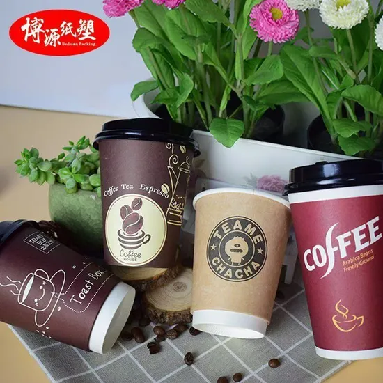 Copos de papel para beber frio de 16 onças com canudo